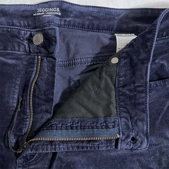 Chico’s Jeggings Blue Velvet  Size 3 (L 16) Stretch Fit Casual Fall Leggings - Picture 9 of 12